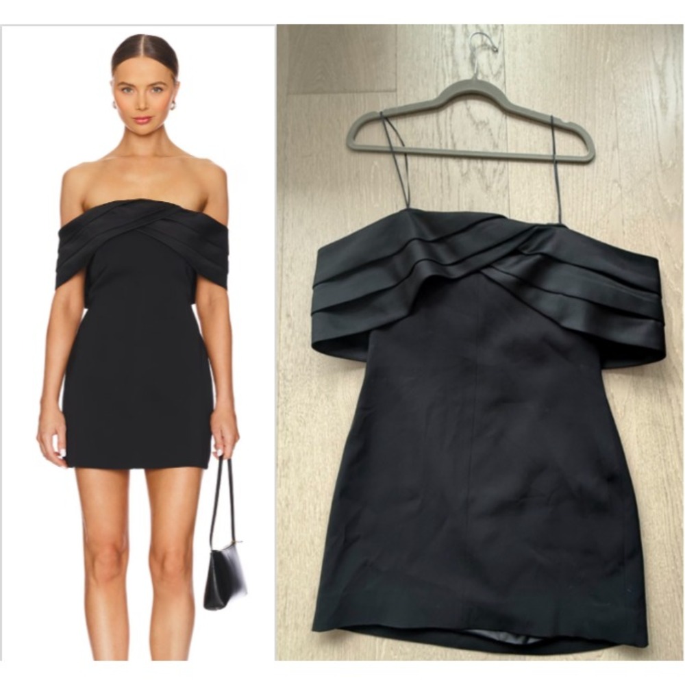 Anine Bing MEDIUM Black‎ Mini Dress NEW w tags $450 Off Shoulder Crepe Cocktail
